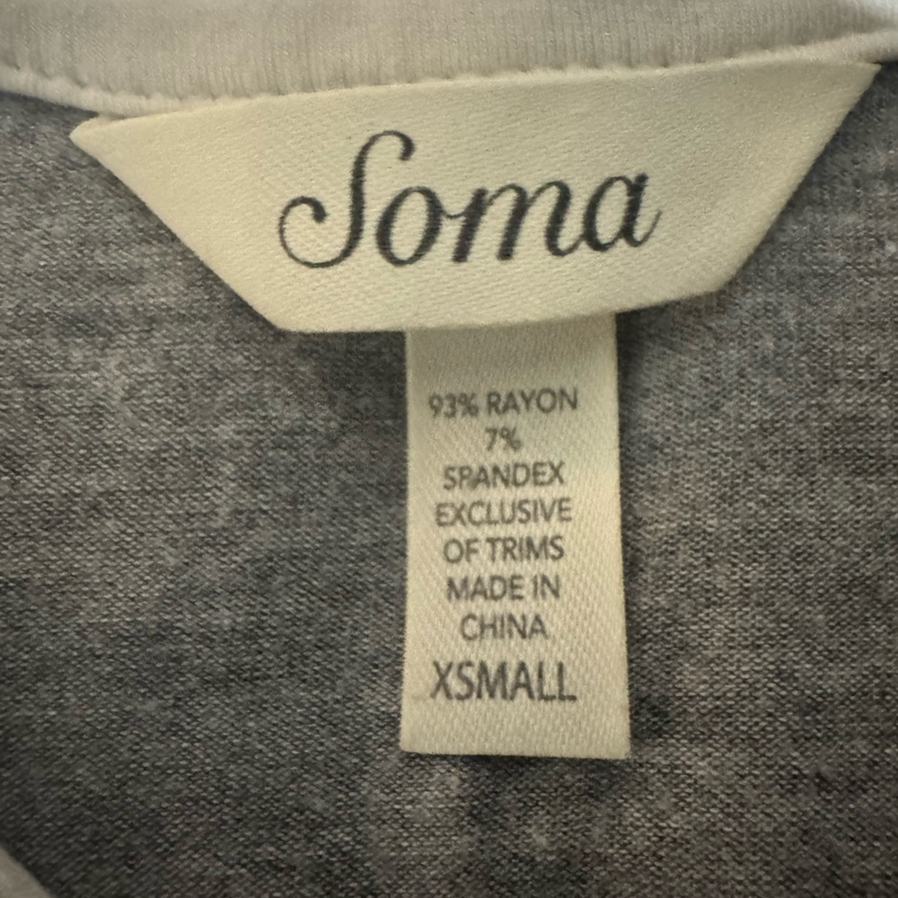 SOMA 2p Pajama Split V Neck Top Pants Set Gray White XS $55 GUC - Picture 6 of 8